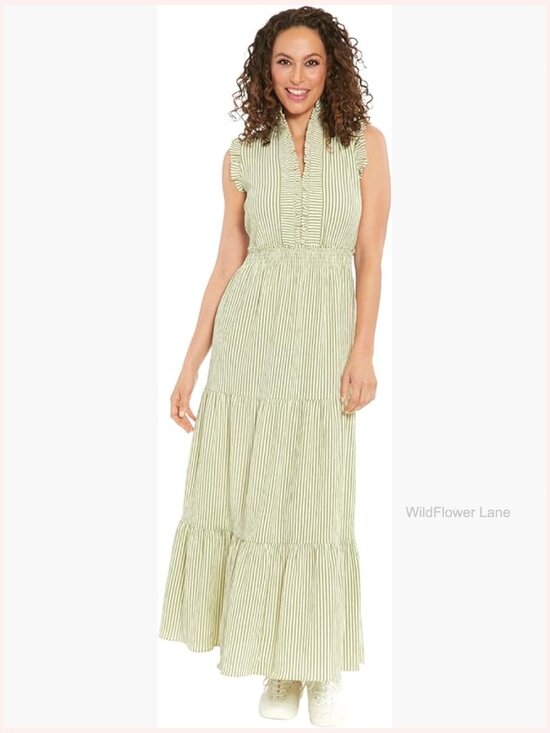 Dresses & Skirts - Smocked Waist Ruffle V-Neck Maxi Dress with Tiered Skirt